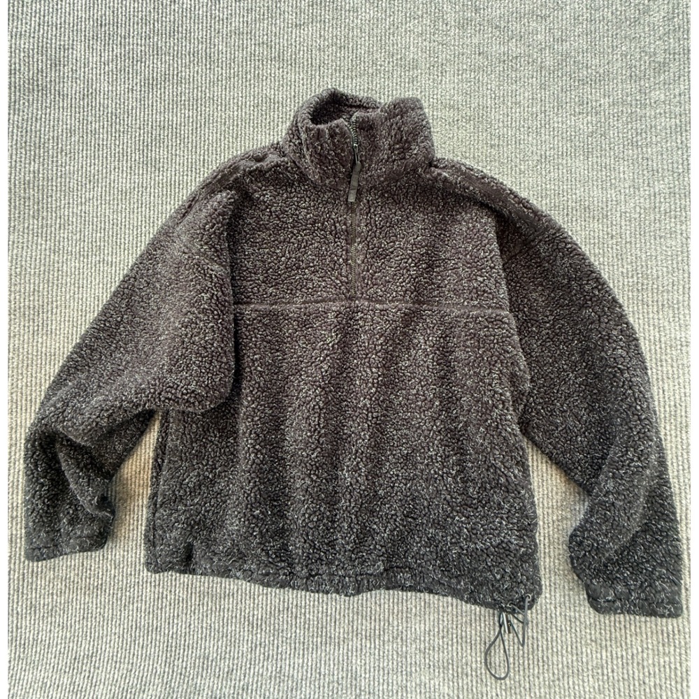 State Sherpa Fleece Quarter Zip Pullover Charcoal Black Mens Large L/G Cozy